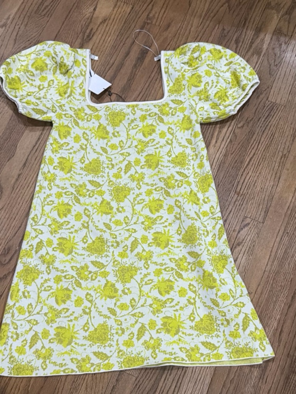 Zara Girls' Yellow Floral Puff-Sleeve Dress